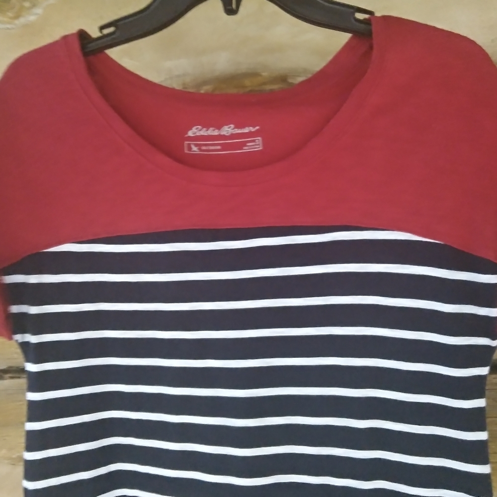 3/$15 Eddie Bauer Navy & White Striped Tee Shirt Dress Size Small - Picture 2 of 5